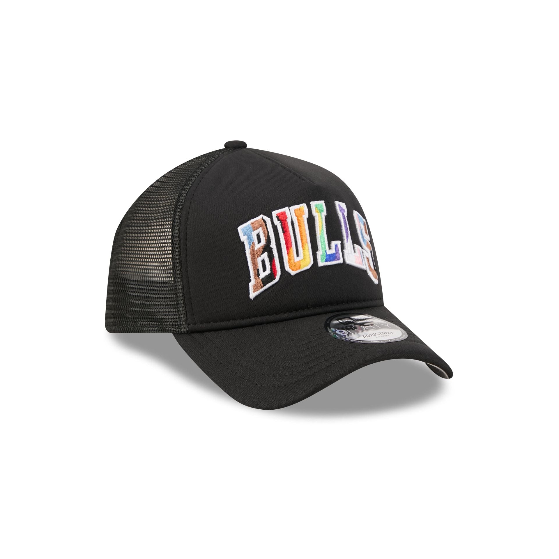 Chicago Bulls Rainbow Wordmark 9FORTY A-Frame Trucker Hat