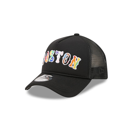 Boston Red Sox Rainbow Wordmark 9FORTY A-Frame Trucker Hat - New Era Cap