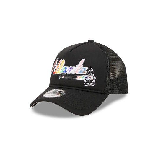 Atlanta Braves Rainbow Wordmark 9FORTY A-Frame Trucker Hat - New Era Cap