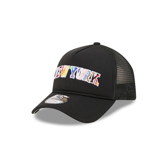 New York Knicks Rainbow Wordmark 9FORTY A-Frame Trucker Hat - New Era Cap
