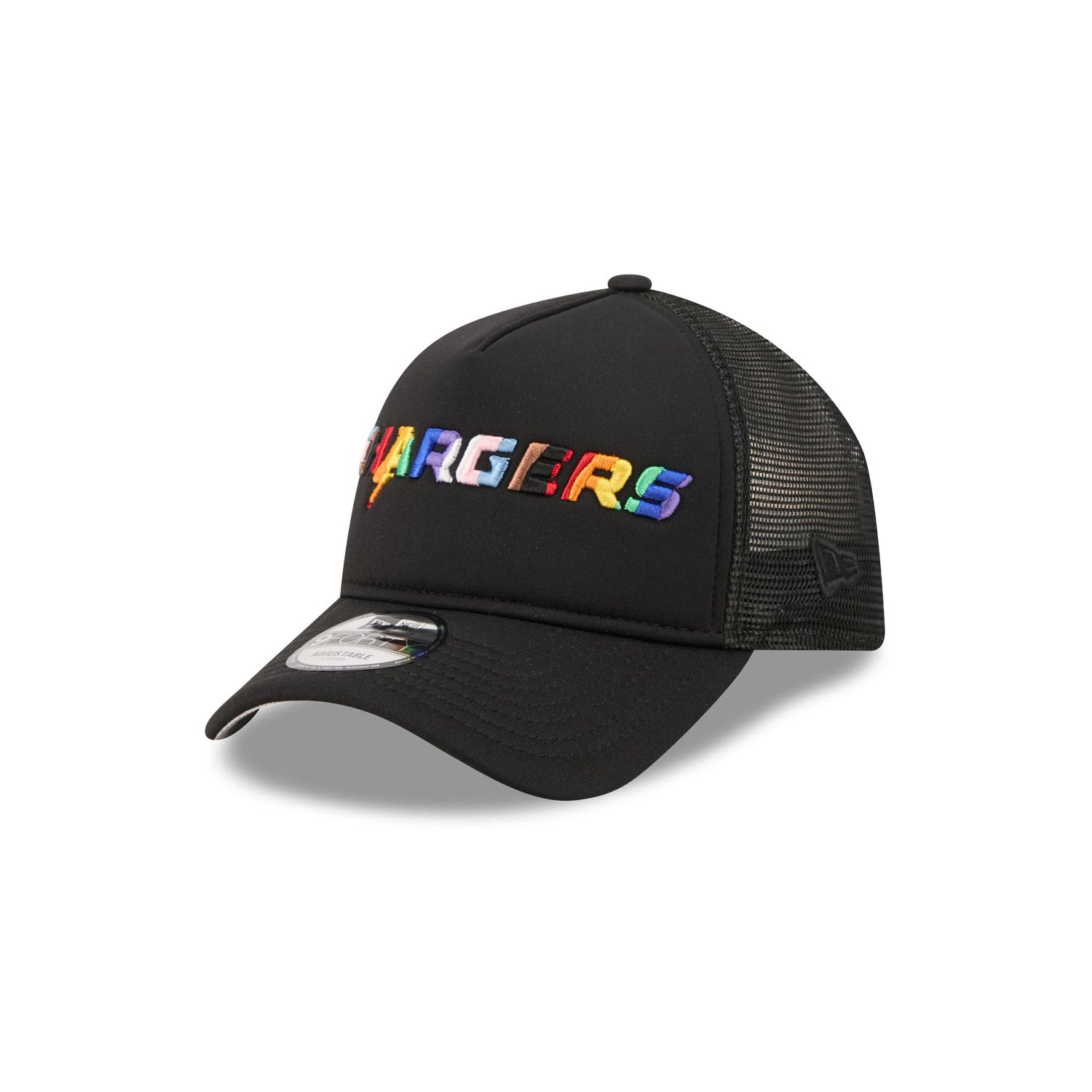 Los Angeles Chargers Rainbow Wordmark 9FORTY A-Frame Trucker Hat
