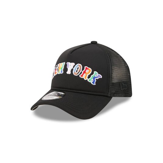 New York Mets Rainbow Wordmark 9FORTY A-Frame Trucker Hat - New Era Cap