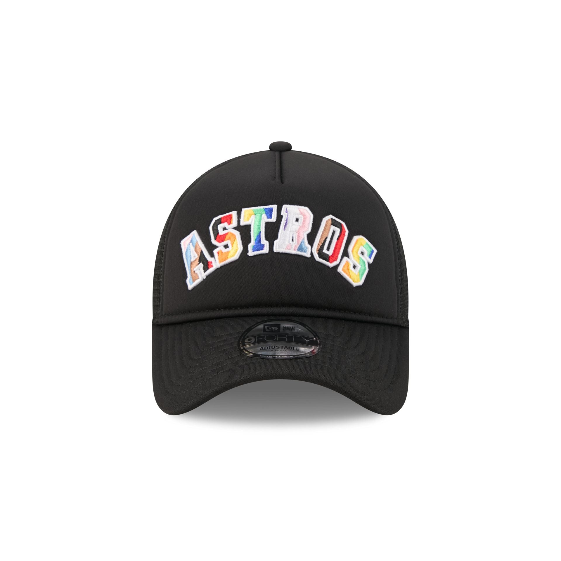 Houston Astros Rainbow Wordmark 9FORTY A-Frame Trucker Hat
