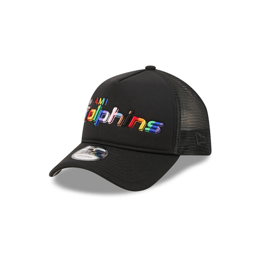 Miami Dolphins Rainbow Wordmark 9FORTY A-Frame Trucker Hat - New Era Cap