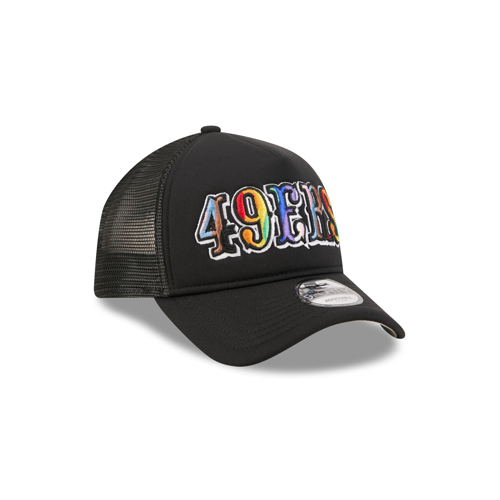 San Francisco 49ers Rainbow Wordmark 9FORTY A-Frame Trucker Hat