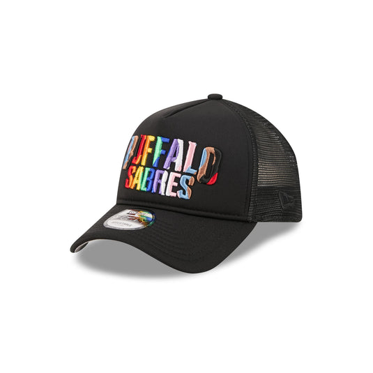 Buffalo Sabres Rainbow Wordmark 9FORTY A-Frame Trucker Hat - New Era Cap