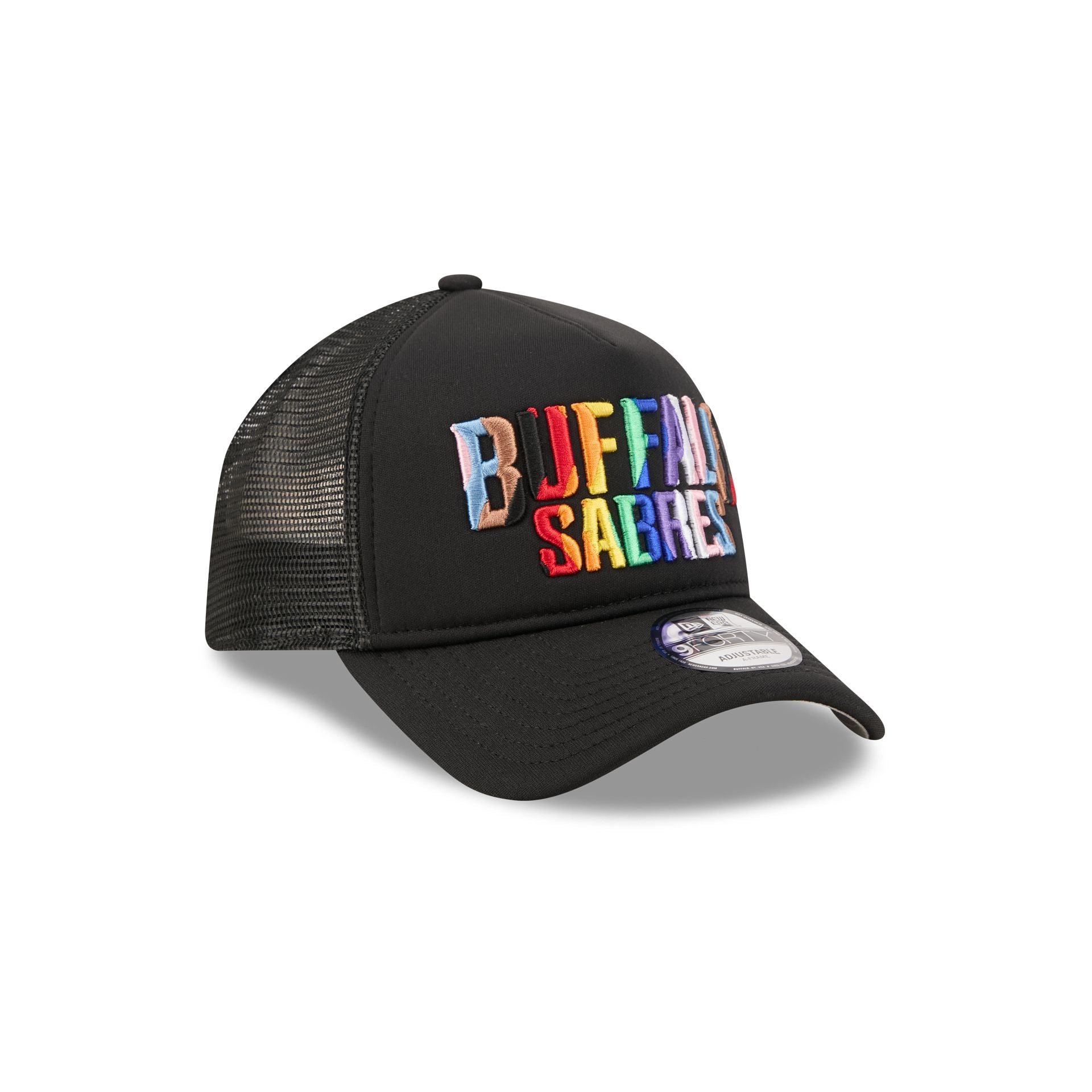 Buffalo Sabres Rainbow Wordmark 9FORTY A-Frame Trucker Hat