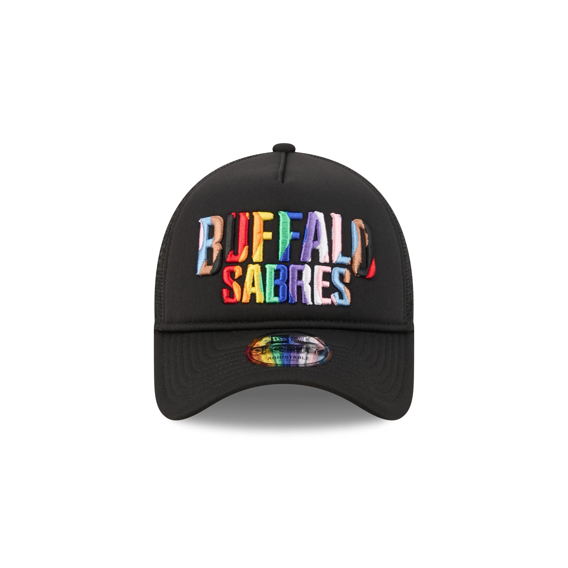Buffalo Sabres Rainbow Wordmark 9FORTY A-Frame Trucker Hat