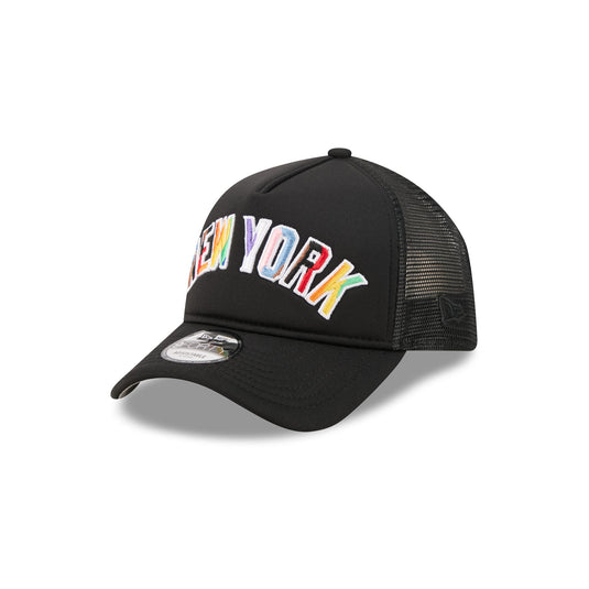 New York Yankees Rainbow Wordmark 9FORTY A-Frame Trucker Hat - New Era Cap