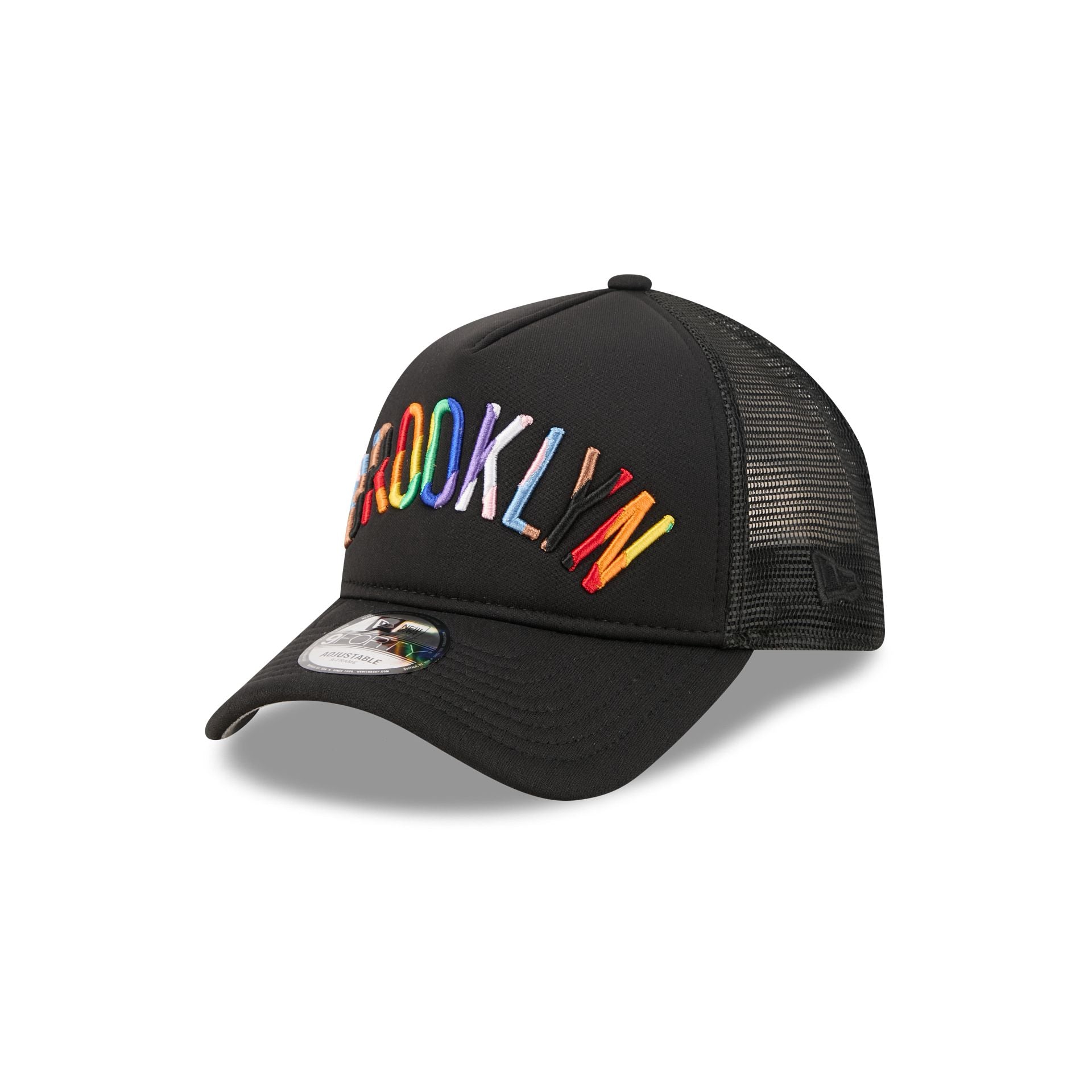 Brooklyn Nets Rainbow Wordmark 9FORTY A-Frame Trucker Hat