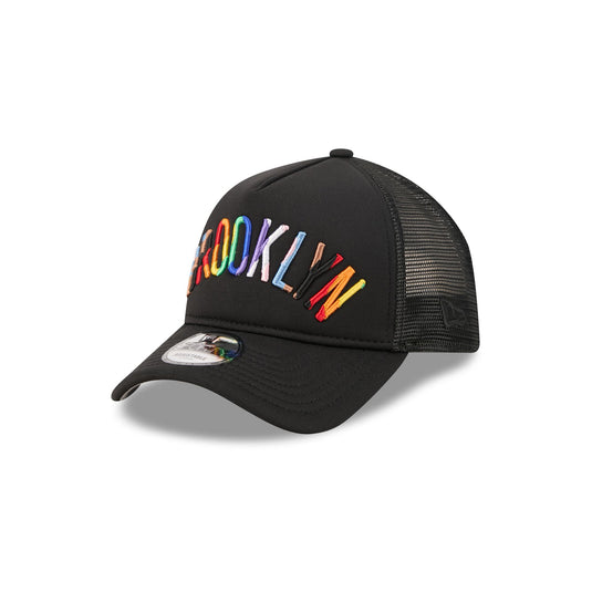 Brooklyn Nets Rainbow Wordmark 9FORTY A-Frame Trucker Hat - New Era Cap