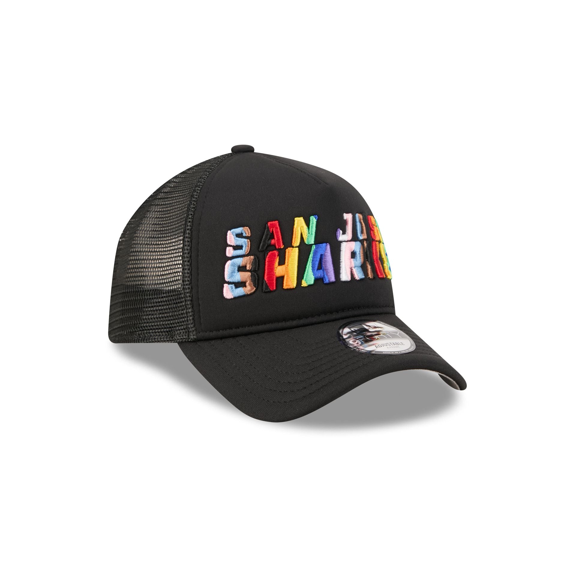 San Jose Sharks Rainbow Wordmark 9FORTY A-Frame Trucker Hat