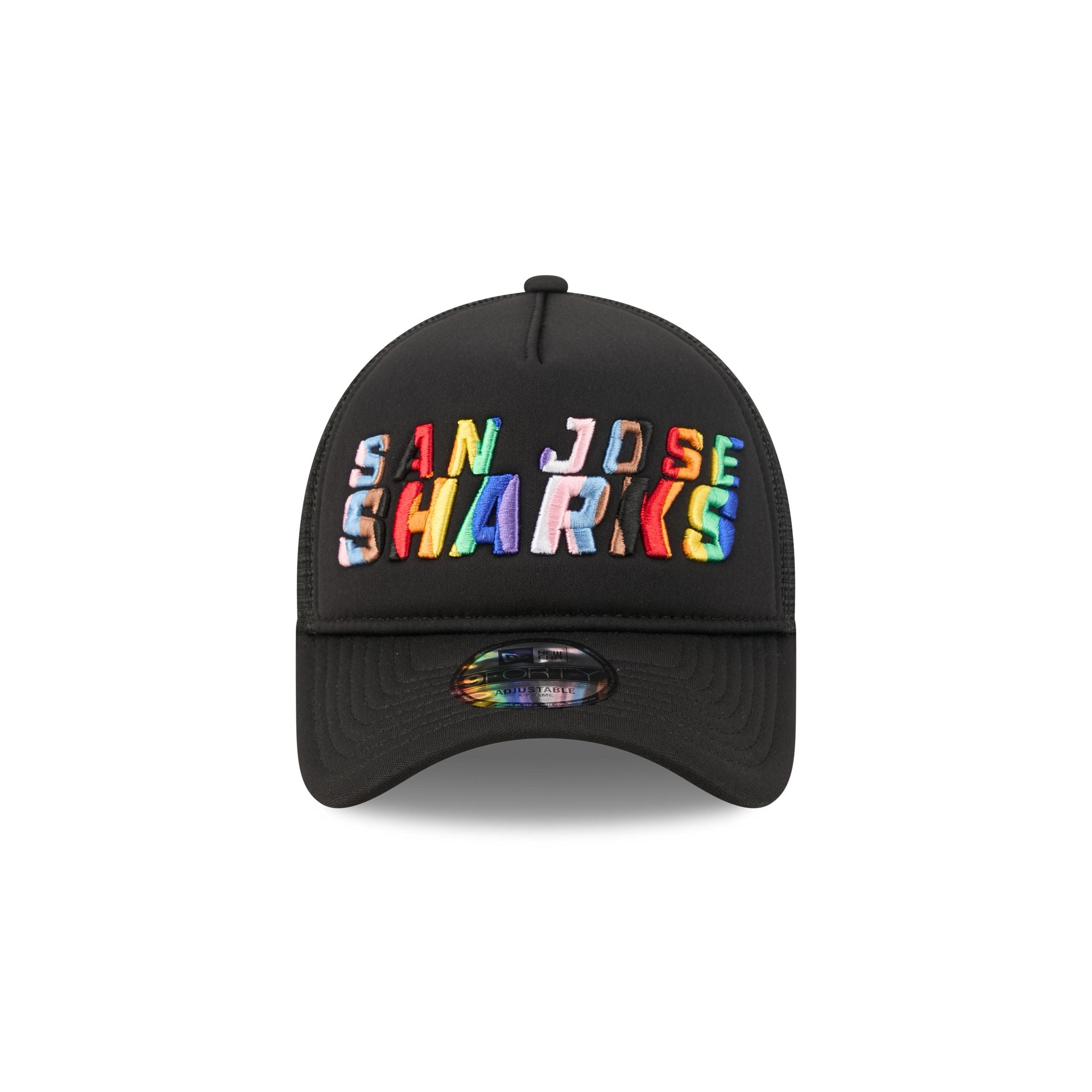 San Jose Sharks Rainbow Wordmark 9FORTY A-Frame Trucker Hat