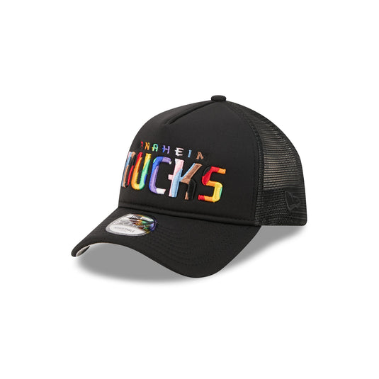 Anaheim Ducks Rainbow Wordmark 9FORTY A-Frame Trucker Hat - New Era Cap