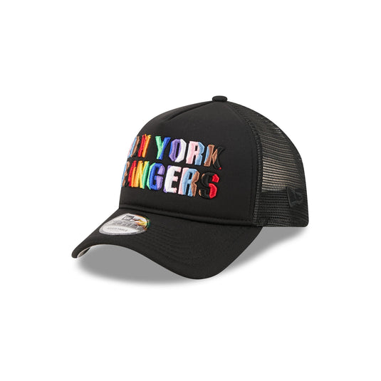 New York Rangers Rainbow Wordmark 9FORTY A-Frame Trucker Hat - New Era Cap