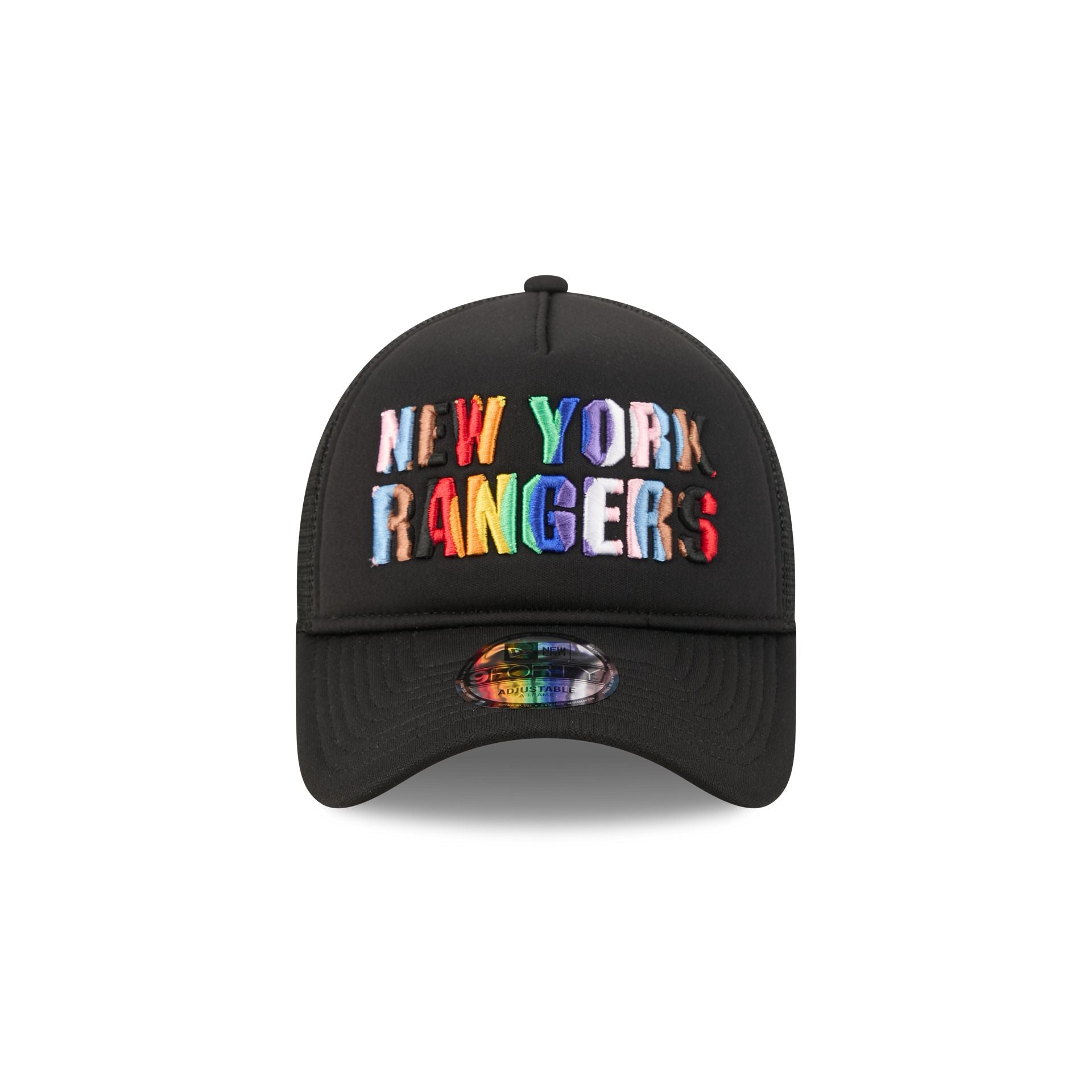 New York Rangers Rainbow Wordmark 9FORTY A-Frame Trucker Hat