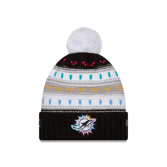 Miami Dolphins 2025 Crucial Catch Women's Pom Knit Hat - New Era Cap