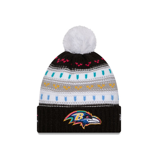 Baltimore Ravens 2025 Crucial Catch Women's Pom Knit Hat - New Era Cap