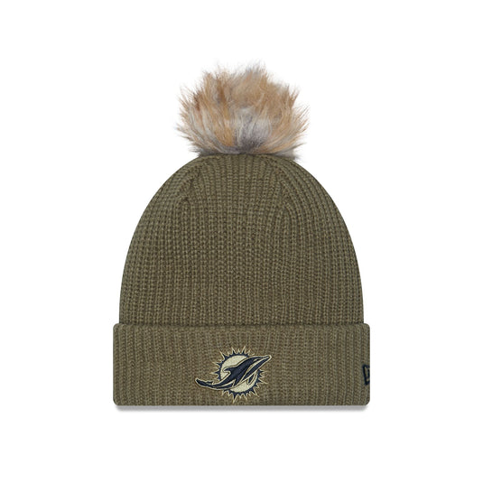Miami Dolphins 2025 Salute to Service Women's Pom Knit Hat - New Era Cap