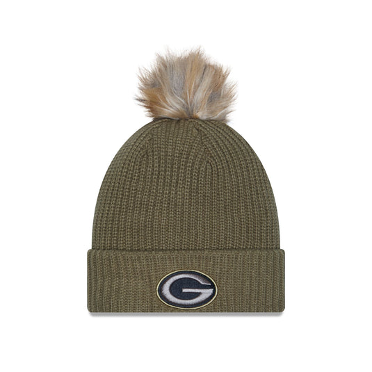 Green Bay Packers 2025 Salute to Service Women's Pom Knit Hat - New Era Cap