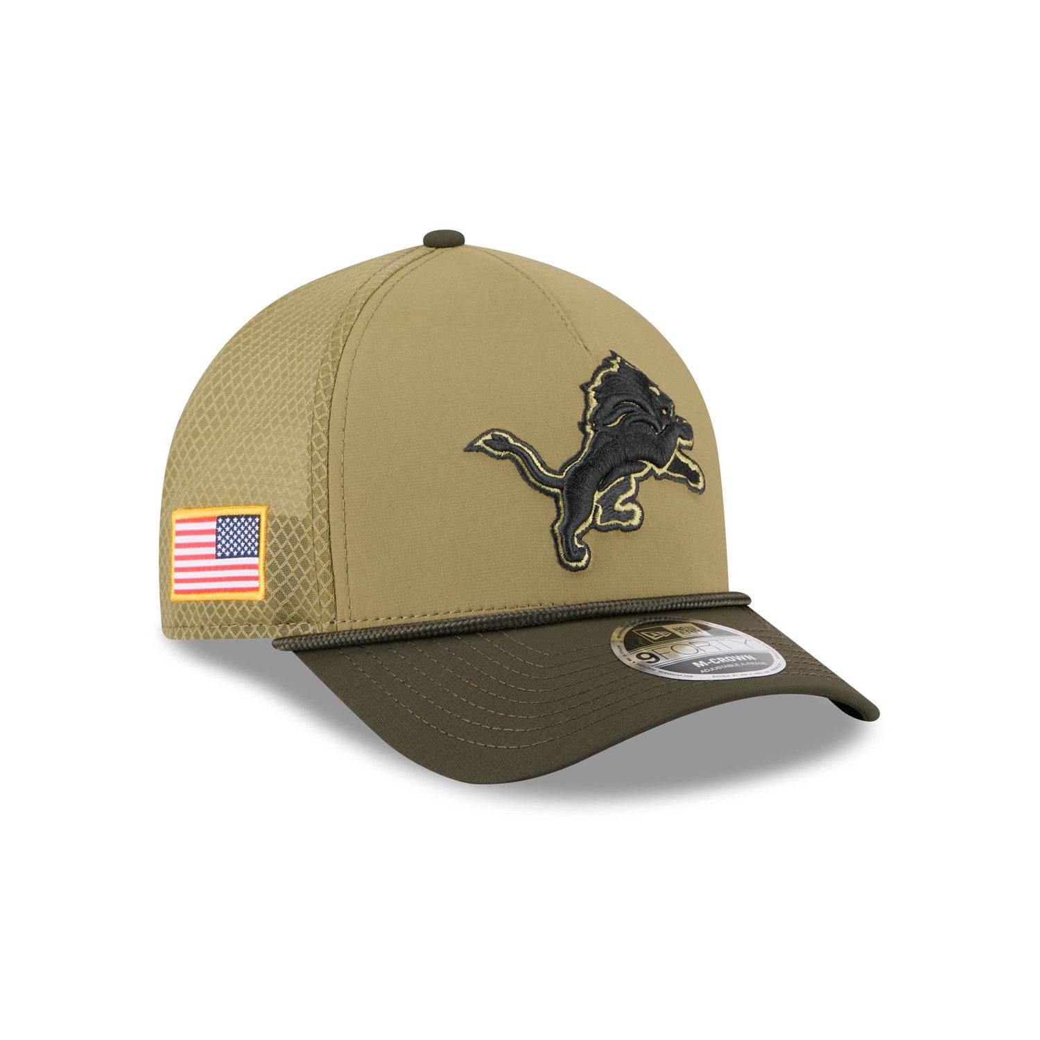 Detroit Lions 2025 Salute to Service 9FORTY M-Crown A-Frame Trucker Hat