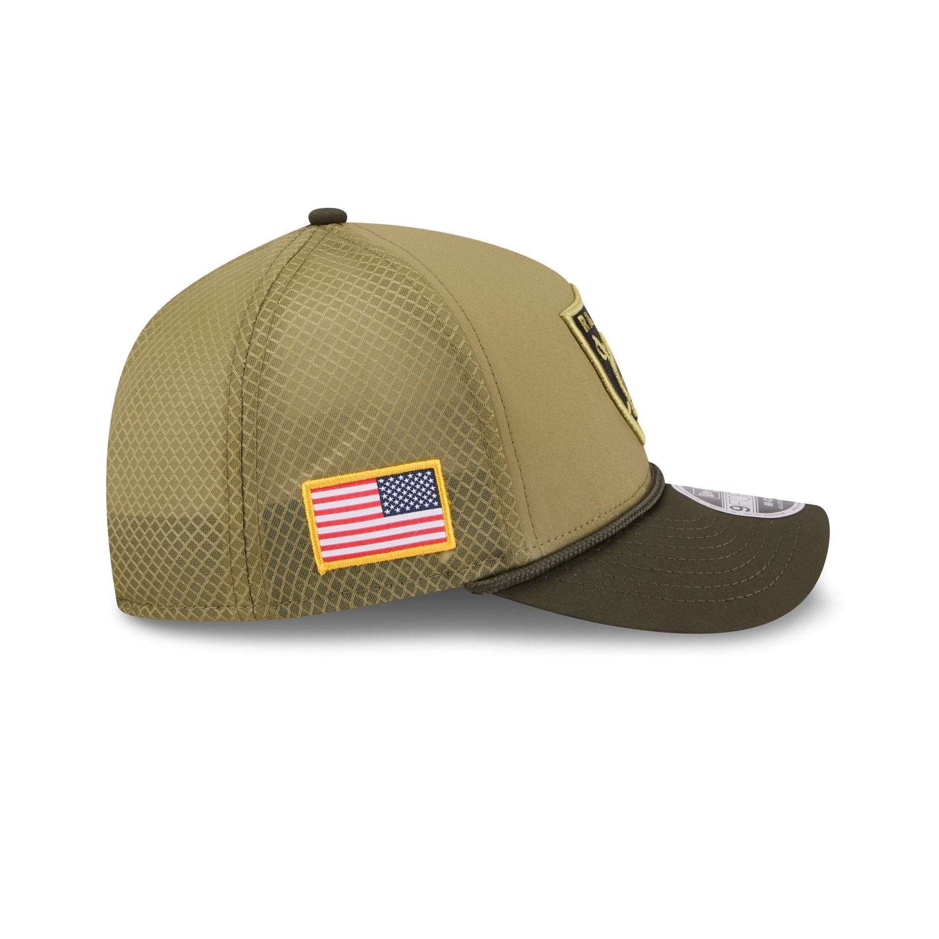 Las Vegas Raiders 2025 Salute to Service 9FORTY M-Crown A-Frame Trucker Hat