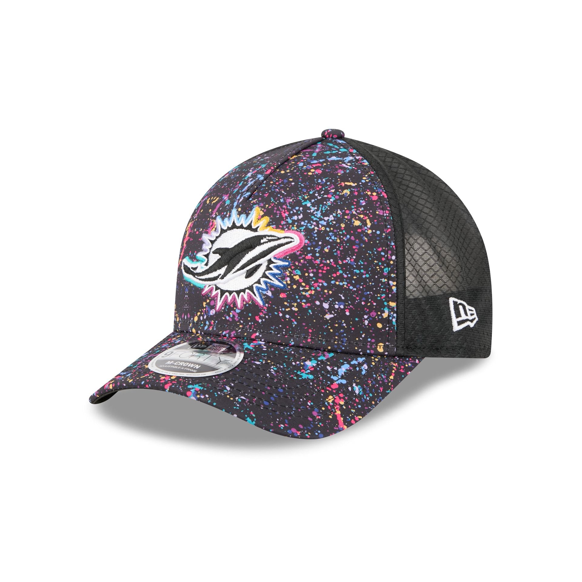Miami Dolphins 2025 Crucial Catch 9FORTY M-Crown A-Frame Trucker Hat