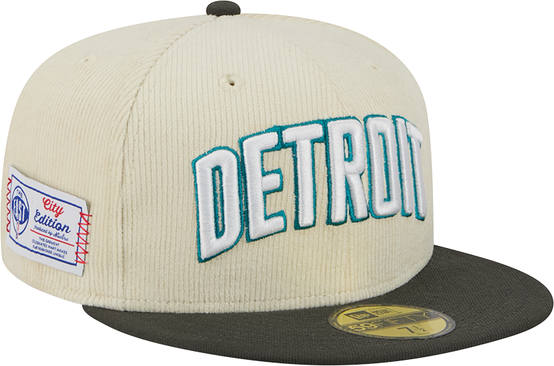 Detroit Pistons 2025 City Edition Chrome White Corduroy 59FIFTY Fitted Hat