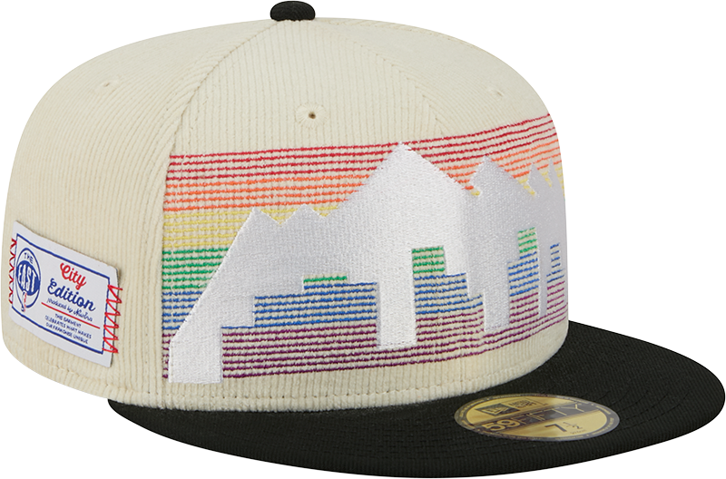 Denver Nuggets 2025 City Edition Chrome White Corduroy 59FIFTY Fitted Hat