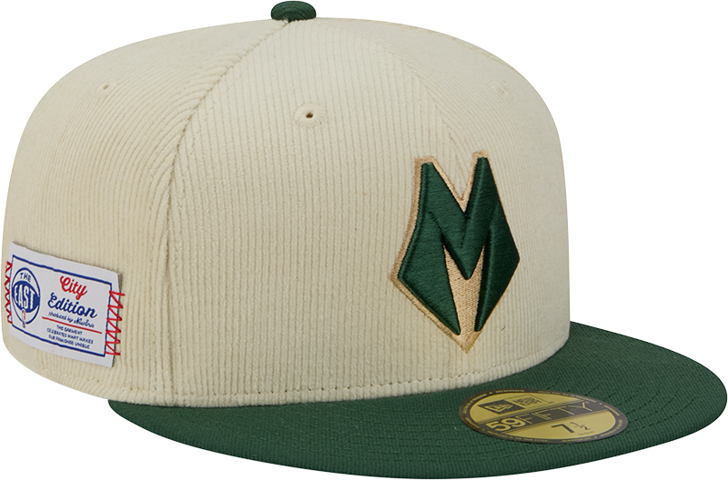 Milwaukee Bucks 2025 City Edition Chrome White Corduroy 59FIFTY Fitted Hat