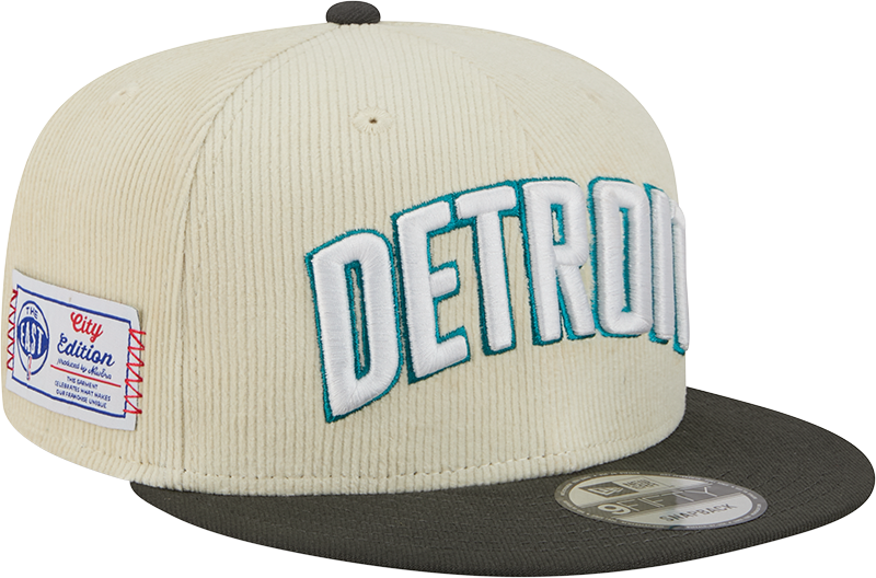 Detroit Pistons 2025 City Edition Chrome White Corduroy 9FIFTY Snapback Hat