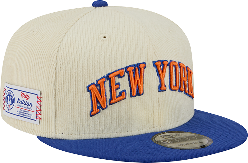 New York Knicks 2025 City Edition Chrome White Corduroy 9FIFTY Snapback Hat