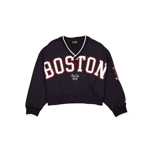 Boston Red Sox Throwback Prep Women's Cropped Crewneck - New Era Cap