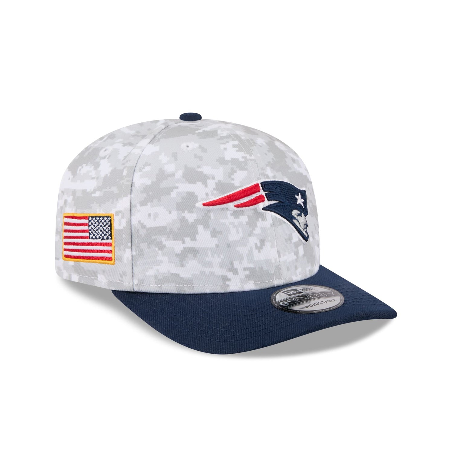 New England Patriots 2025 Salute to Service Fan Gear 9SEVENTY Stretch-Snap Hat