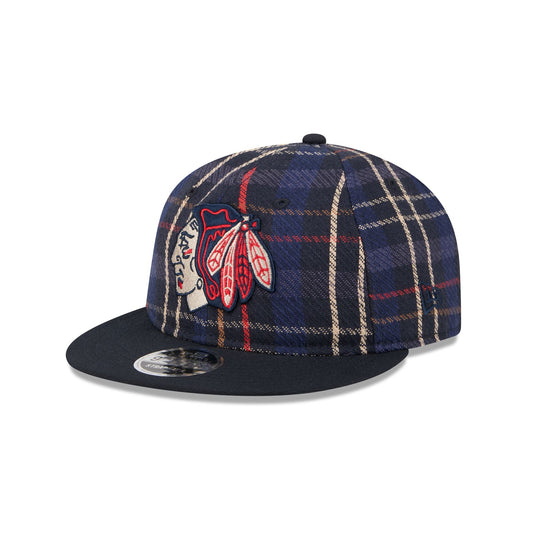 Chicago Blackhawks Grunge Plaid Retro Crown 9FIFTY Adjustable Hat - New Era Cap