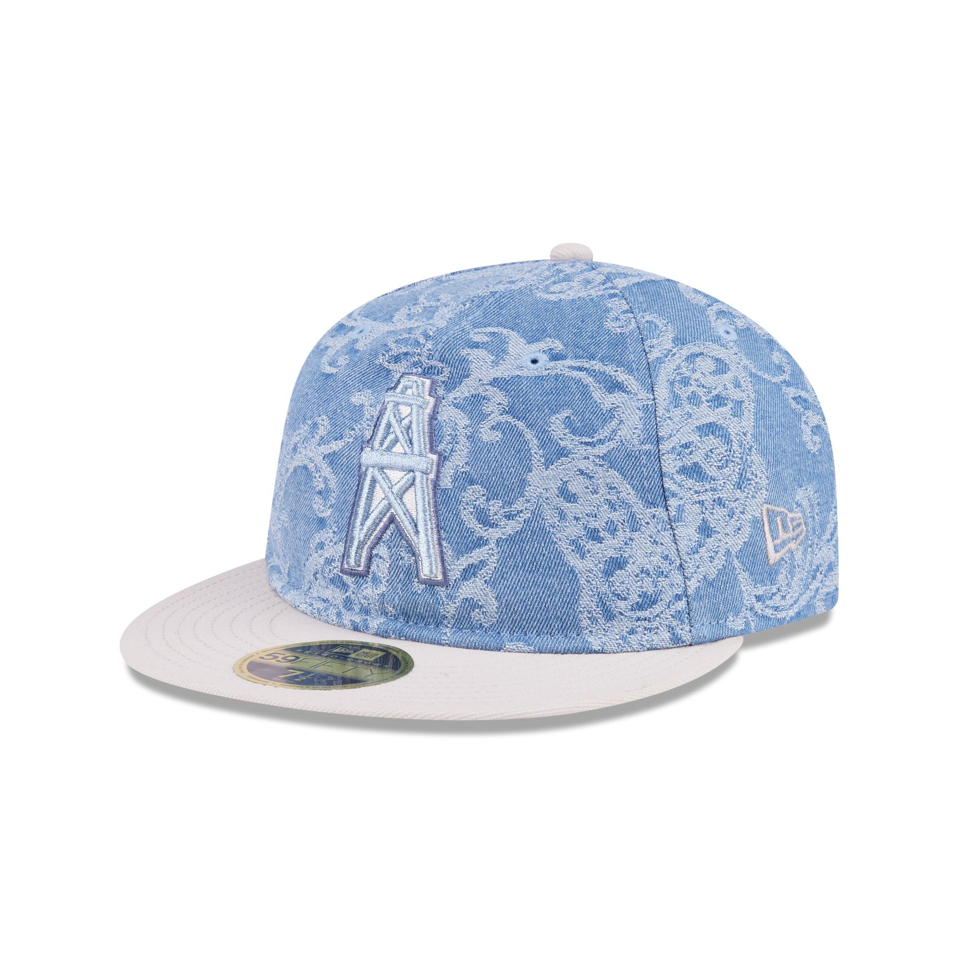 Just Caps Jacquard Denim Oilers Retro Crown 59FIFTY Fitted Hat