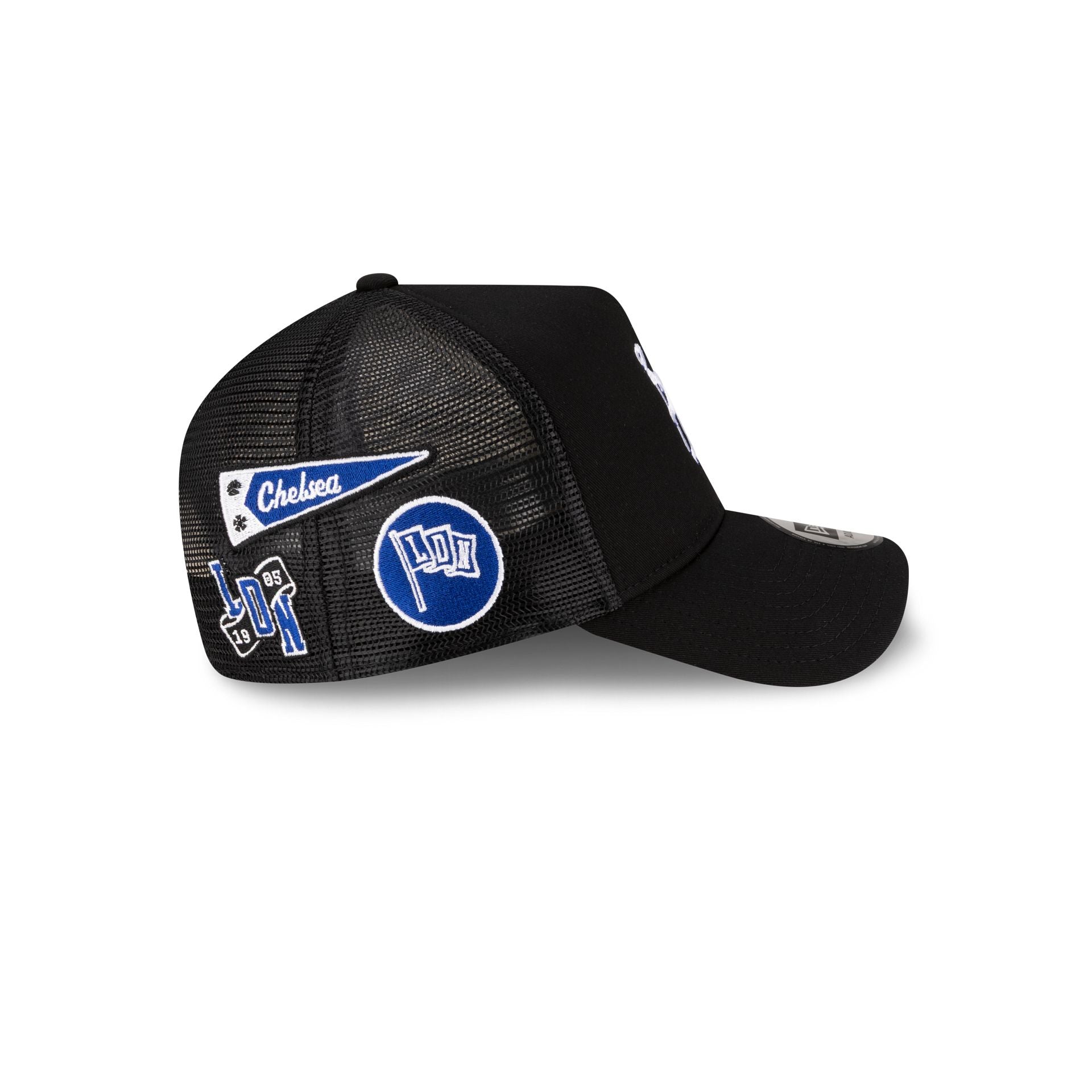 Chelsea FC Patch Black 9FORTY A-Frame Trucker Hat