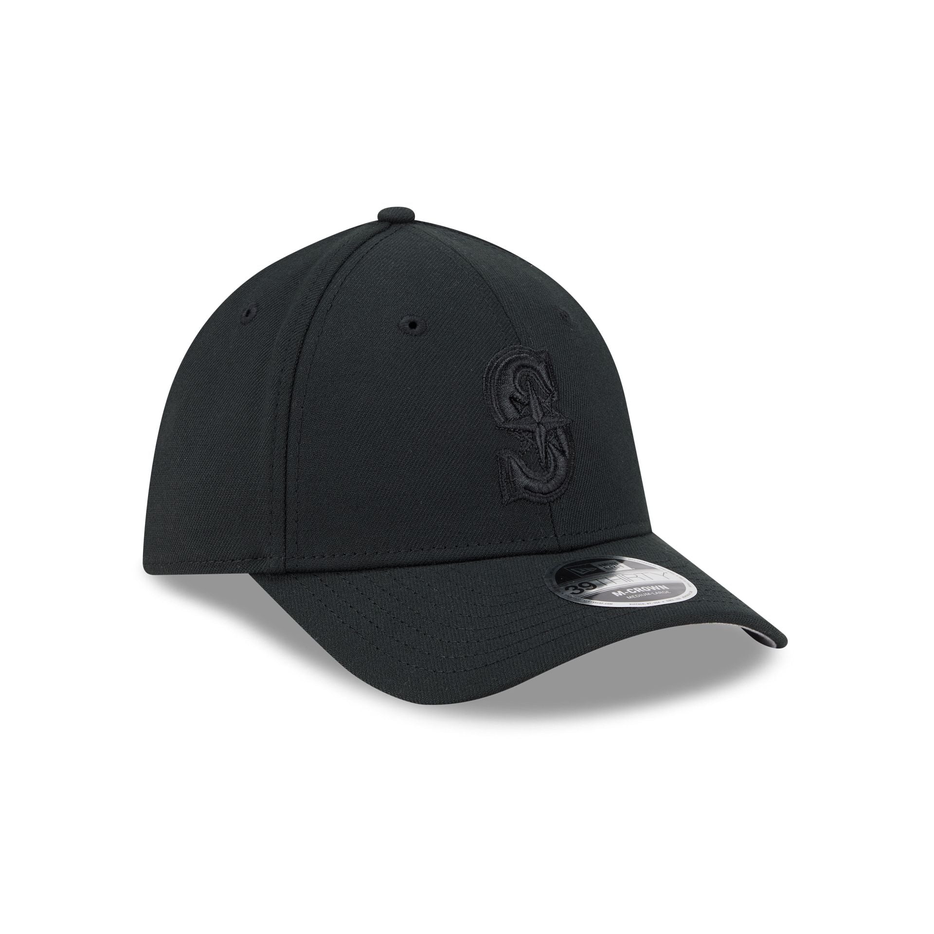 Seattle Mariners Black and White 39THIRTY M-Crown Stretch Fit Hat