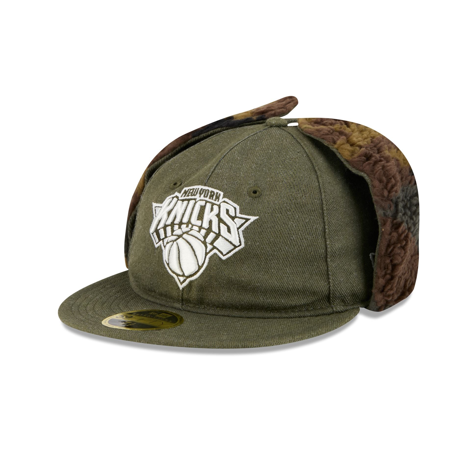 New York Knicks Three Looms Cotton Twill Camo Retro Crown Dog Ear 59FIFTY Fitted Hat