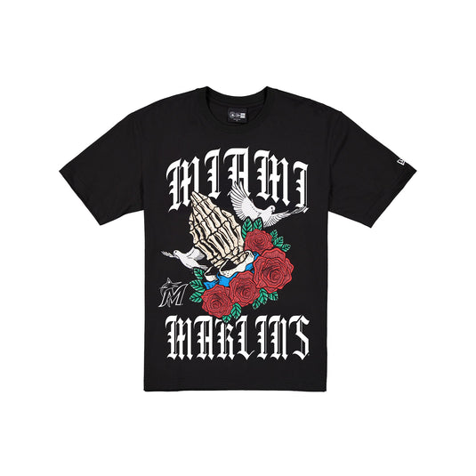 Miami Marlins Gothic Bloom Black T-Shirt - New Era Cap