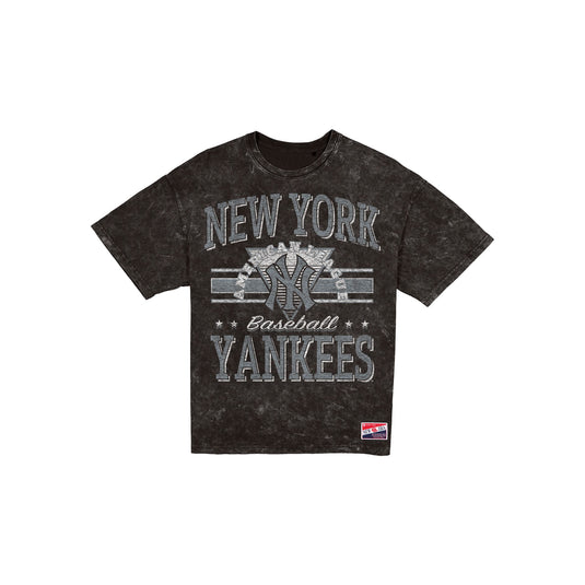 New York Yankees Throwback Vintage Wash Women's Black T-Shirt - New Era Cap