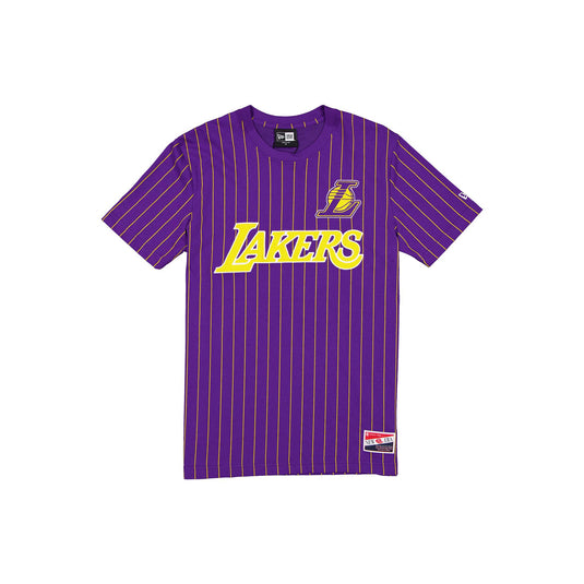 Los Angeles Lakers Throwback Applique Pinstripe T-Shirt - New Era Cap