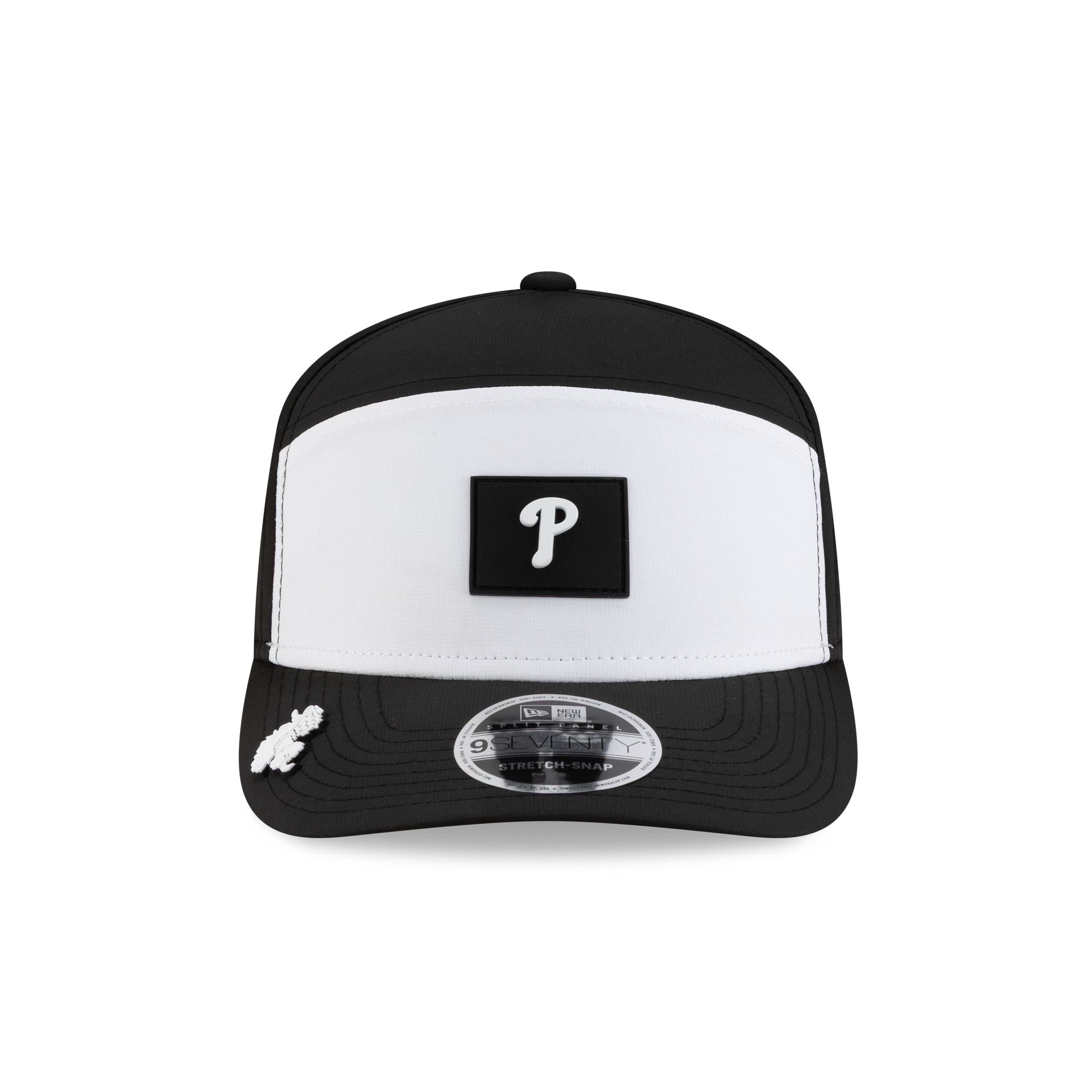 Philadelphia Phillies 2026 Clubhouse Black & White Split Panel 9SEVENTY Stretch-Snap Hat