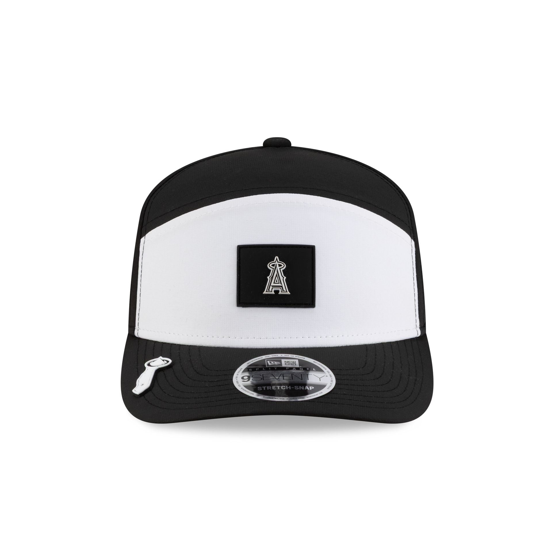 Los Angeles Angels 2026 Clubhouse Black & White Split Panel 9SEVENTY Stretch-Snap Hat