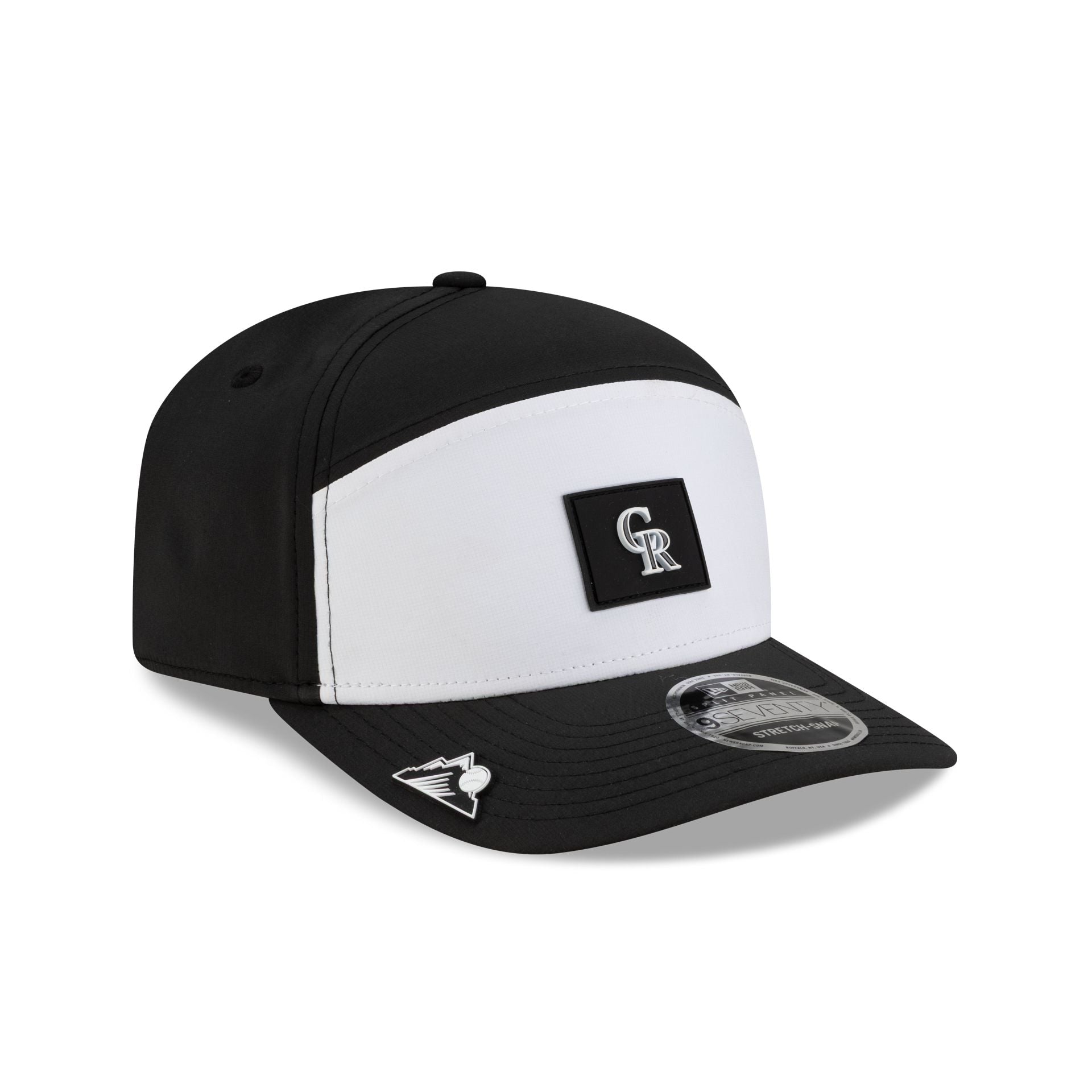 Colorado Rockies 2026 Clubhouse Black & White Split Panel 9SEVENTY Stretch-Snap Hat