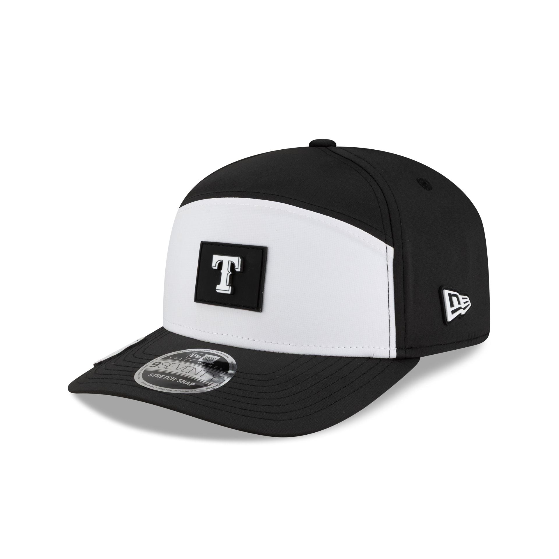 Texas Rangers 2026 Clubhouse Black & White Split Panel 9SEVENTY Stretch-Snap Hat