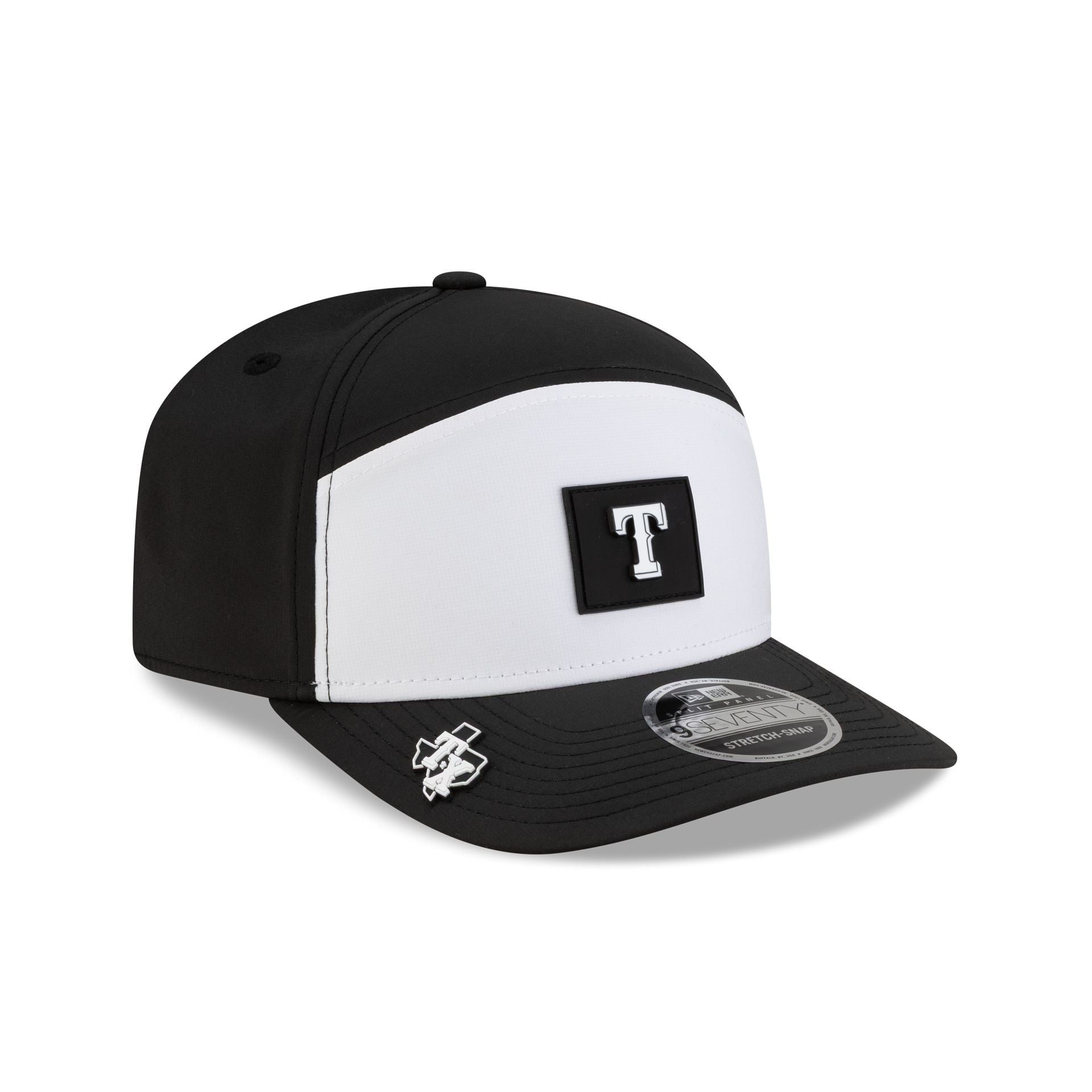 Texas Rangers 2026 Clubhouse Black & White Split Panel 9SEVENTY Stretch-Snap Hat