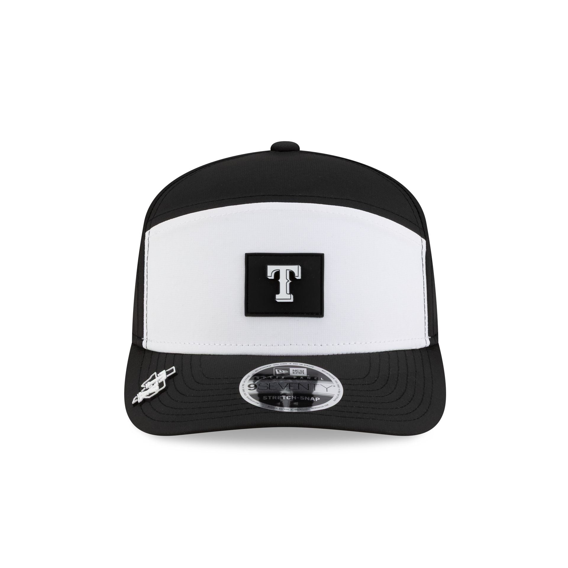 Texas Rangers 2026 Clubhouse Black & White Split Panel 9SEVENTY Stretch-Snap Hat
