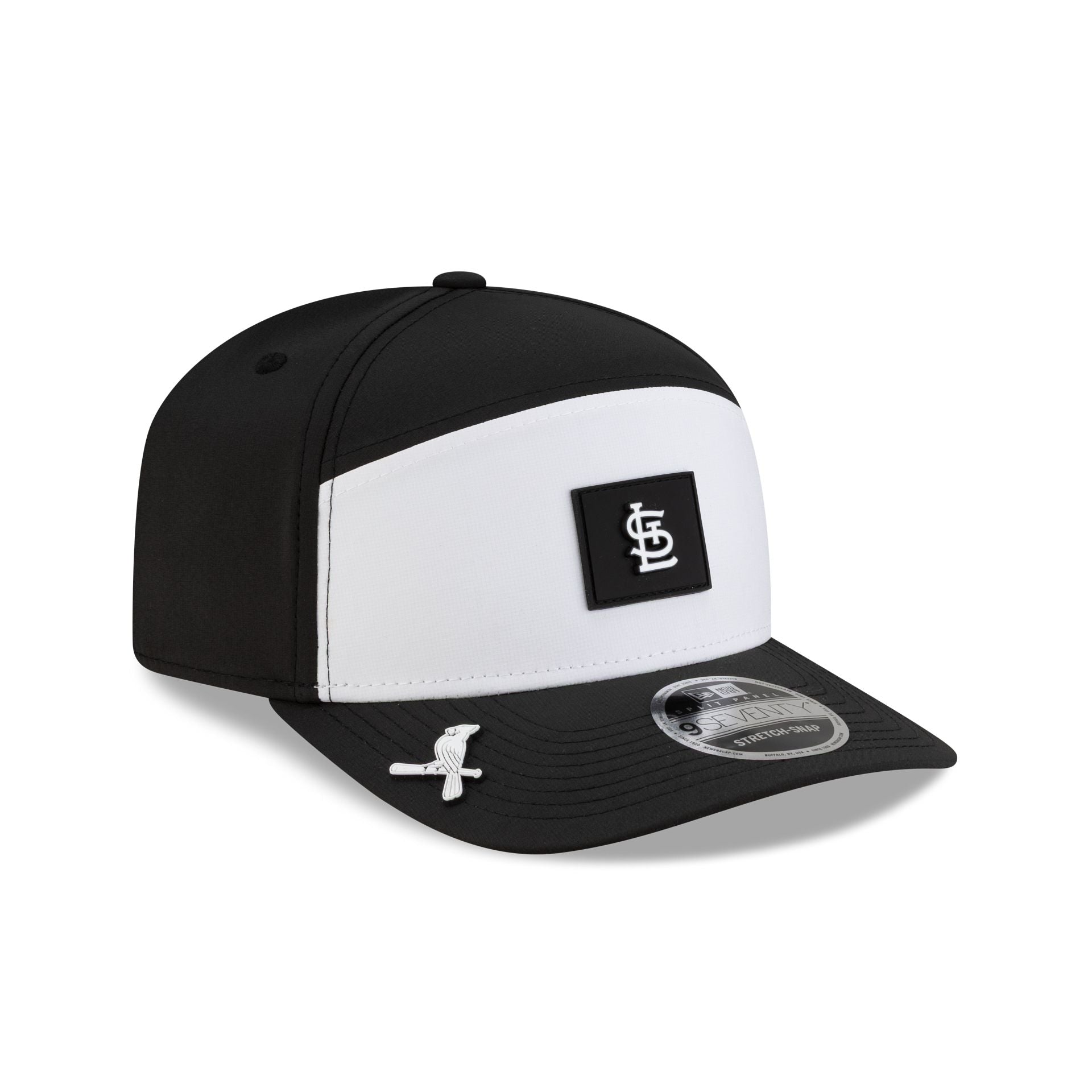 St. Louis Cardinals 2026 Clubhouse Black & White Split Panel 9SEVENTY Stretch-Snap Hat