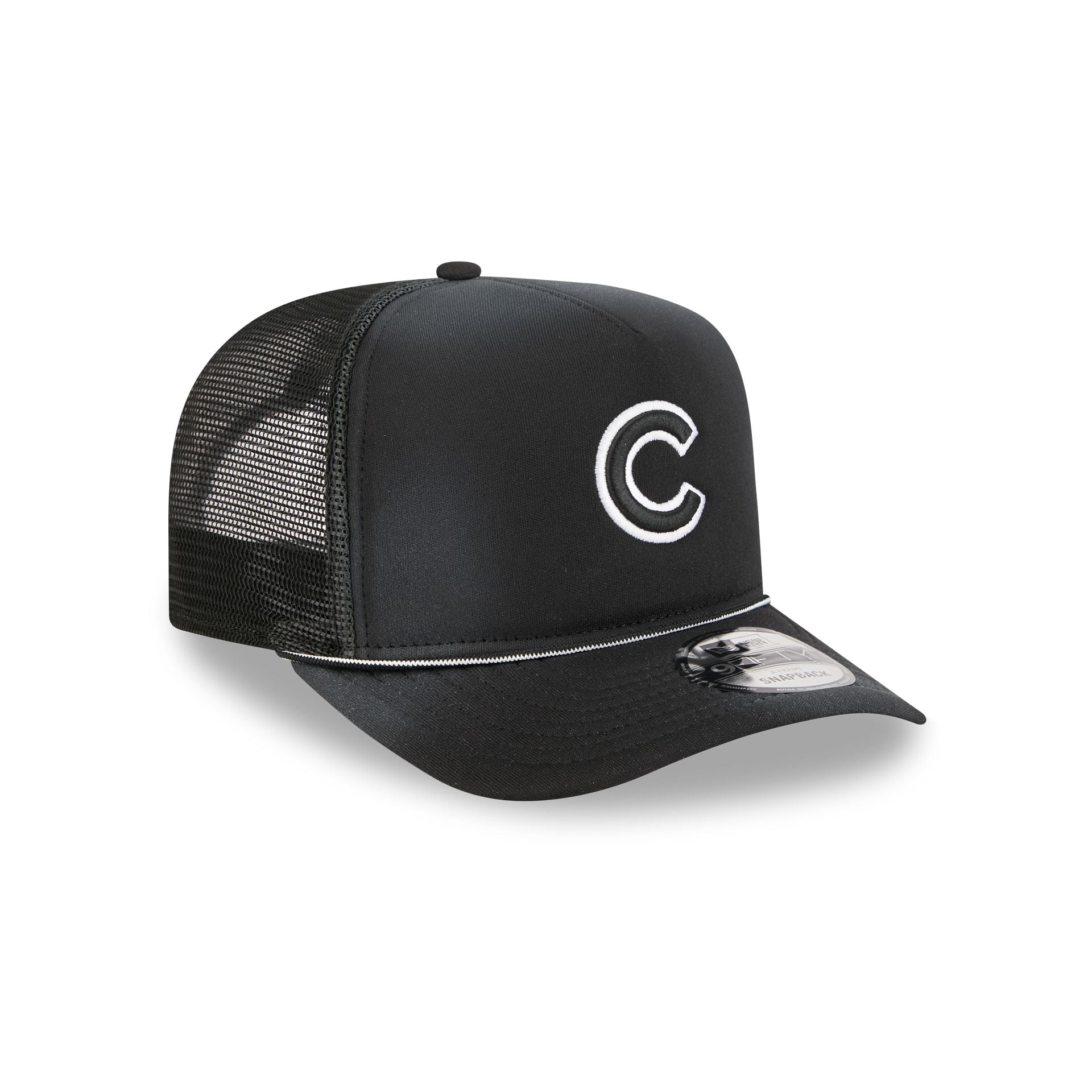 Chicago Cubs Washed Black 9FIFTY A-Frame Trucker Hat